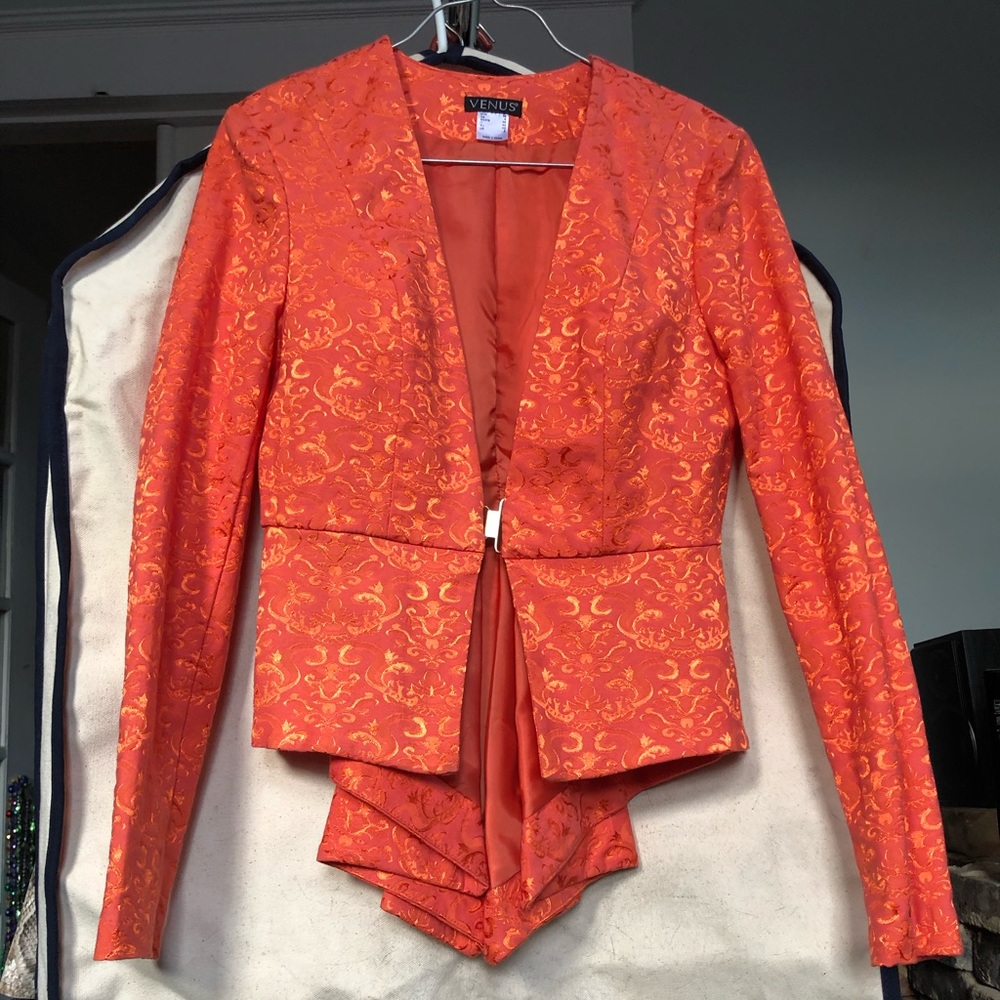 Modern orange brocade peplum jacket
